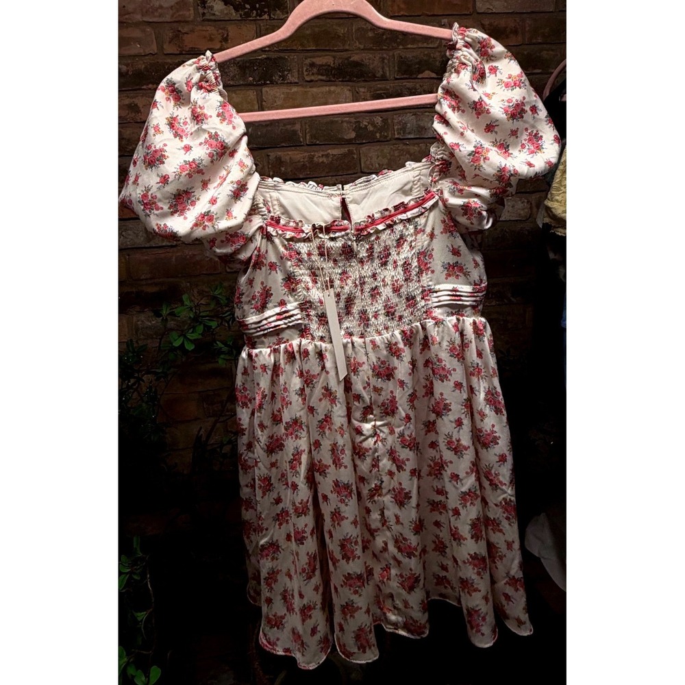 For Love & Lemons Etienne Mini Dress Puff Sleeve Cream Floral Cottagecore Small - Picture 6 of 7